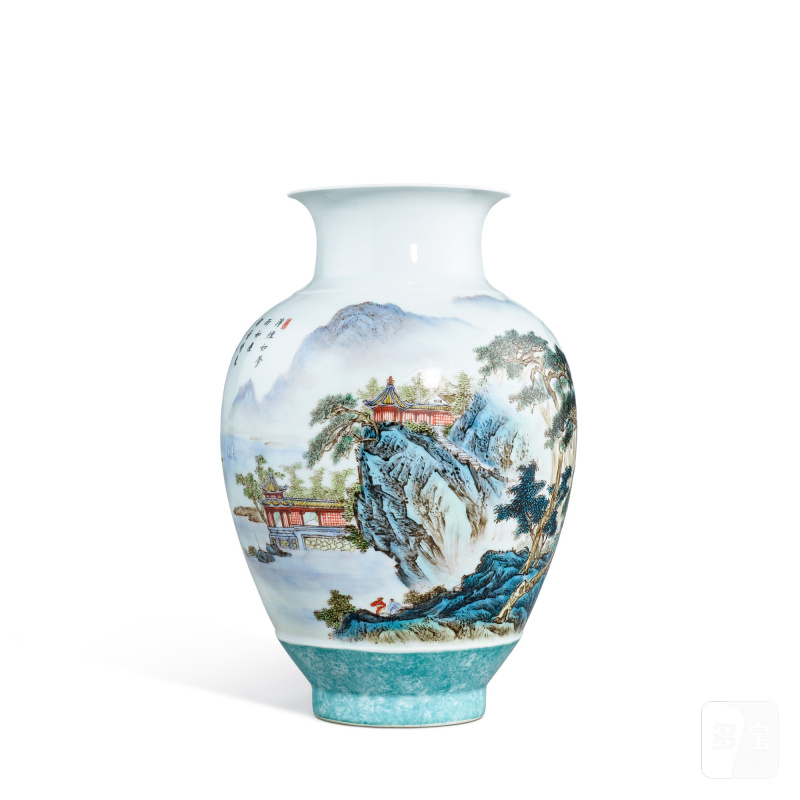 A famille-rose 'landscape' vase, Juren Tang hall mark, Republican period | 民國 粉彩山水圖瓶 《居仁堂製》款 - 图3